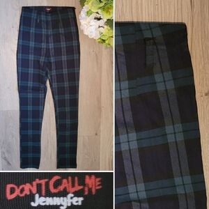 Don't Call Me Jennyfer High-Waist Skinny Plaid Dark Green Black Pant, Women US 2